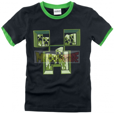 Camiseta niño manga corta Minecraft negra - verde 8 años 128cm