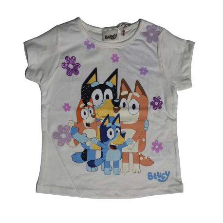 Camiseta niña Bluey blanca 5 años 110cm con certificado GOTS