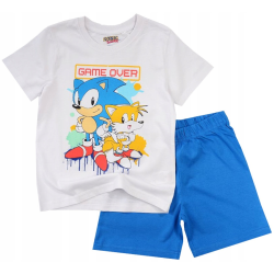 Pijama corto niño Sonic - Game Over blaco - celeste 5 años 110cm