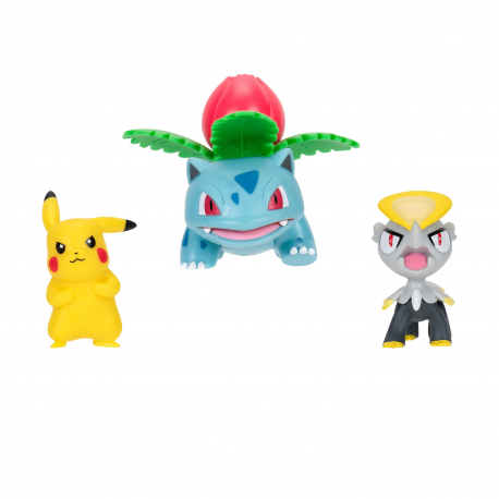 Pack de 3 Figuras Pokémon Battle - Pikachu 2, Jangmo-o, Ivysaur 5cm